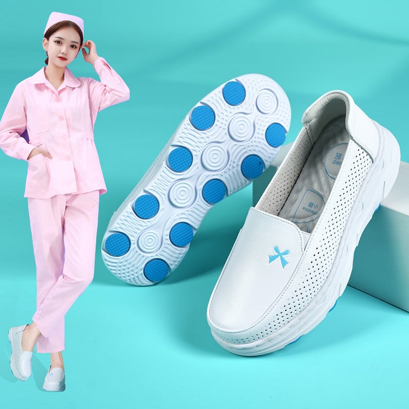 Summer Hollow Breathable Nurse Shoes, Soft Soles That Are Not Tiring For Feet, White Shoes, Double Air Cushion Cushioning, Long-Term Standing Work Shoes - Image 5