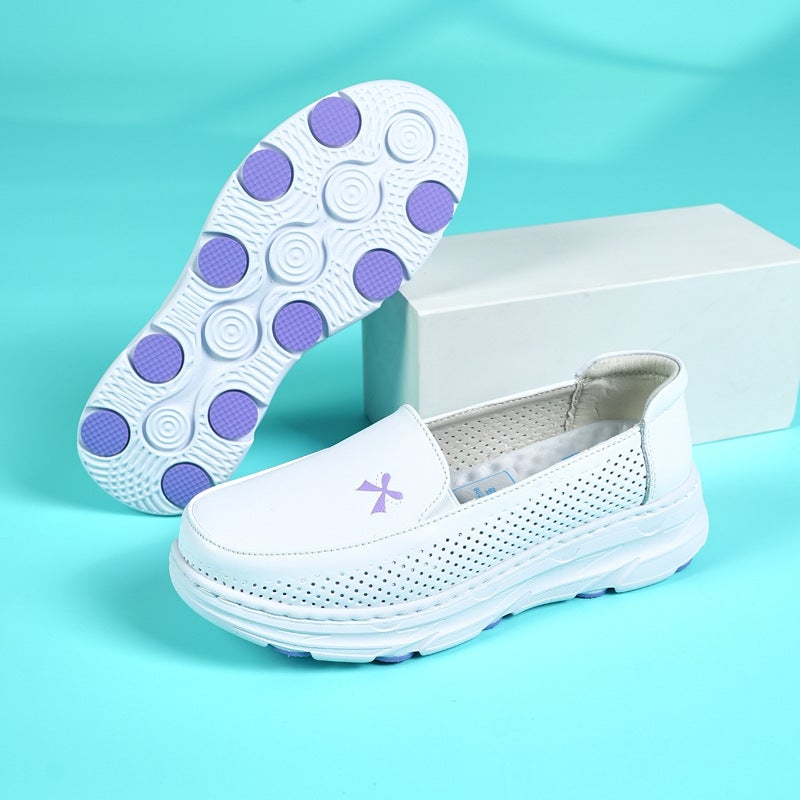 Summer Hollow Breathable Nurse Shoes, Soft Soles That Are Not Tiring For Feet, White Shoes, Double Air Cushion Cushioning, Long-Term Standing Work Shoes - Image 1