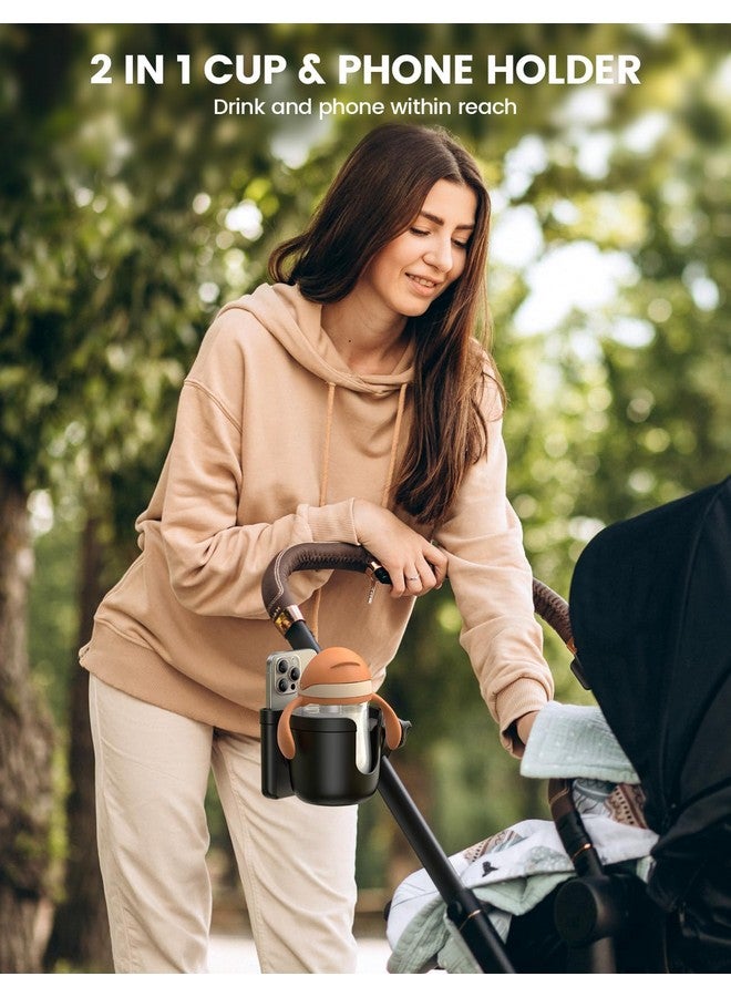 لاميكول حامل أكواب لعربة الأطفال لاميكول مع حامل هاتف - ملحقات عربة أطفال 2 في 1 ثابتة ومضادة للانزلاق لأبابيبي، دونا، نونا، جوغر، بريتاكس، بوغابو، ووكر، وكرسي متحرك، ودراجة، وسكوتر - Image 1