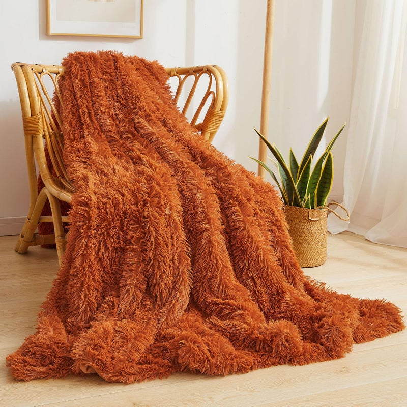 XeGe Luxury Faux Fur Throw Burnt Orange Soft 50x60 Fluffy Blanket Shaggy Plush Decorative Couch Throw Cute Furry Fuzzy Blanket for Sofa Bed Burnt Orange