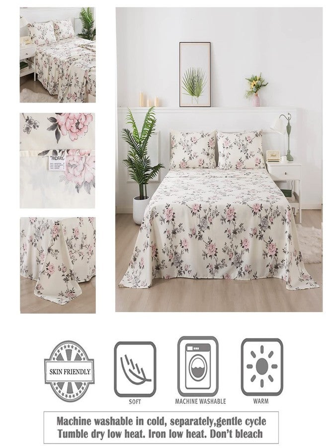 FADFAY Floral Sheets Set Queen Vintage Rose Floral Bedding Shabby Grey and Pink Peony Printed Sheets Farmhouse Bedding 800 Thread Count 100% Egyptian Cotton Deep Pocket Fitted Sheet 4Pcs, Queen Size - Image 3