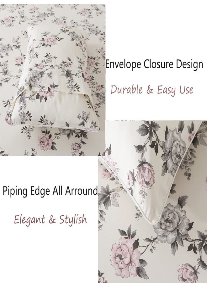 FADFAY Floral Sheets Set Queen Vintage Rose Floral Bedding Shabby Grey and Pink Peony Printed Sheets Farmhouse Bedding 800 Thread Count 100% Egyptian Cotton Deep Pocket Fitted Sheet 4Pcs, Queen Size - Image 4