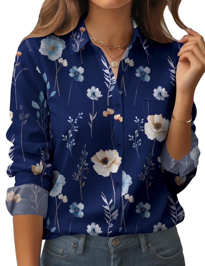 Zeagoo Blouses for Women Dressy Casual Button Down Shirts Boho Long Sleve Work Tops Business Casual Clothes - Image 1