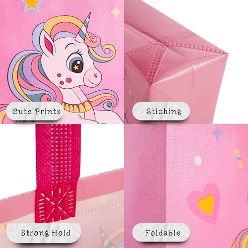 FINEMOE Pack of 12 Small Return Gift Bags for Kids, Unicorn & Dinosaurs Theme, Canvas Return Gift Bag for Birthday, Kanya Pujan, Christmas & Party Favors, Multicolor Gift Cover Small Handbag, Age 2-12 (Dinasour Set) - Image 2