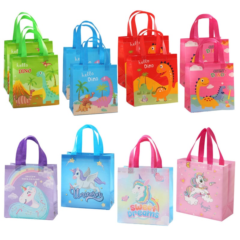 FINEMOE Pack of 12 Small Return Gift Bags for Kids, Unicorn & Dinosaurs Theme, Canvas Return Gift Bag for Birthday, Kanya Pujan, Christmas & Party Favors, Multicolor Gift Cover Small Handbag, Age 2-12 (Dinasour Set) - Image 5