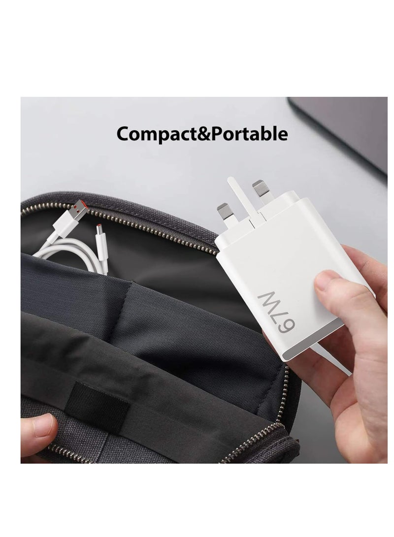 عام 67W USB Plug Turbo Charger for Xiaomi,USB Fast Charger Plug with USB C Turbo Charging Cable,USB Charger Adapter for XRedmi Note 14/ 13/12/11/10 Pro/Mi 13T/12X/11T/Pad 7 6/POCO X7/X6/X5 - Image 3
