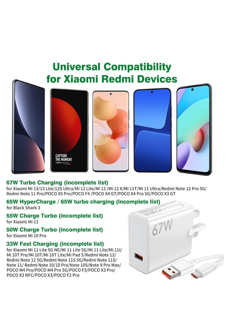 عام 67W USB Plug Turbo Charger for Xiaomi,USB Fast Charger Plug with USB C Turbo Charging Cable,USB Charger Adapter for XRedmi Note 14/ 13/12/11/10 Pro/Mi 13T/12X/11T/Pad 7 6/POCO X7/X6/X5 - Image 4