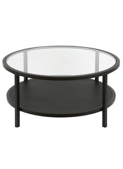 AGD Double Layer Open Round Coffee Table with Tempered Glass Top Shelf and Wood Storage Shelf in Black Bronze Finish 75 x 45 cm  - Image 3
