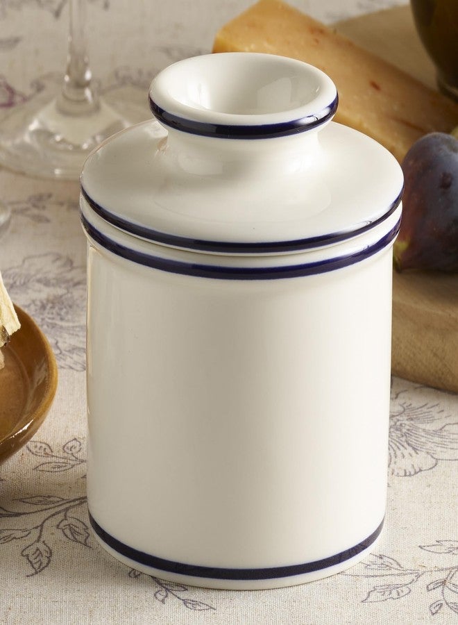 Butter Bell - The Original Butter Bell crock by L Tremain, a Countertop French Ceramic Butter Dish Keeper for Spreadable Butter, Le Bistro, White with Blue Trim - Image 4