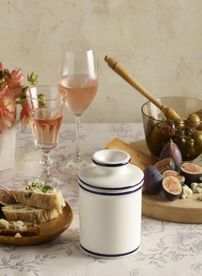 Butter Bell - The Original Butter Bell crock by L Tremain, a Countertop French Ceramic Butter Dish Keeper for Spreadable Butter, Le Bistro, White with Blue Trim - Image 2