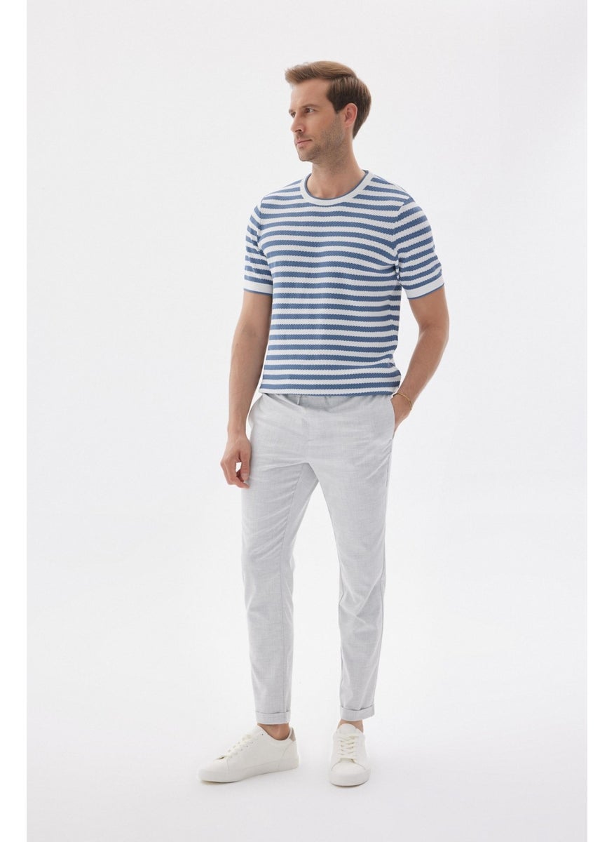 Odelon Limited Men's Striped Short Sleeve Crew Neck Rayon Knit T-shirt Indigo  - Image 2