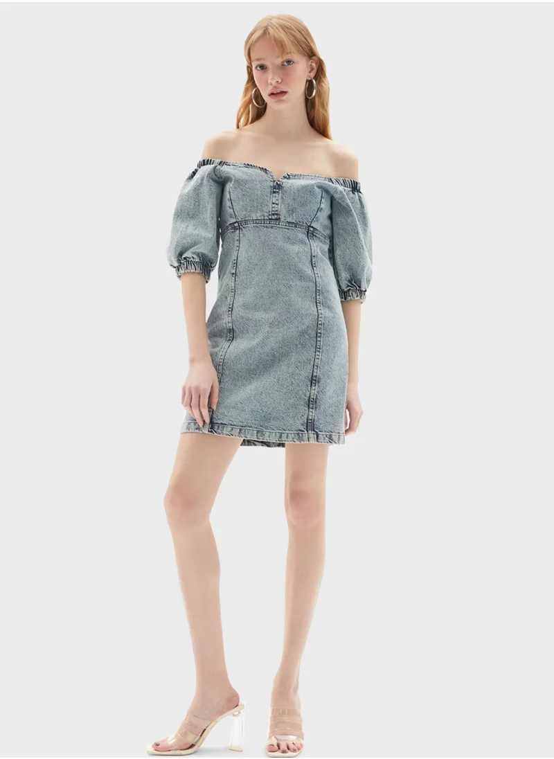JUNE Bardot Puff Sleeve Dress