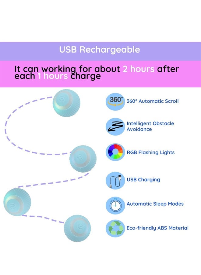 Automatic Active Rolling Ball for  Dogs Self Moving Balls, Interactive Cat Ball Toy with LED Lights, USB Rechargeable, Silicone Surface (Blue) - Image 3