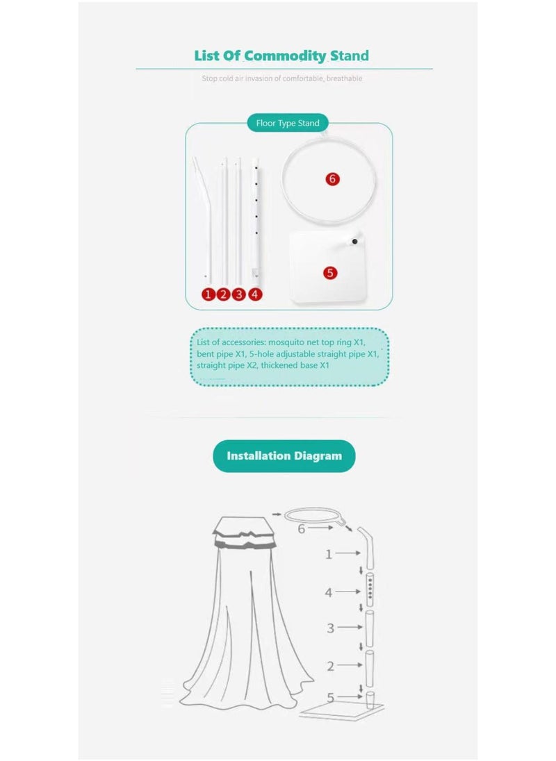 Y&D Baby Round Mosquito Net Hung Netting Bed Canopy For Kids Bedroom Mosquito Net Stand Holder Adjustable Floor Standing Crib Canopy Holder  - Image 3