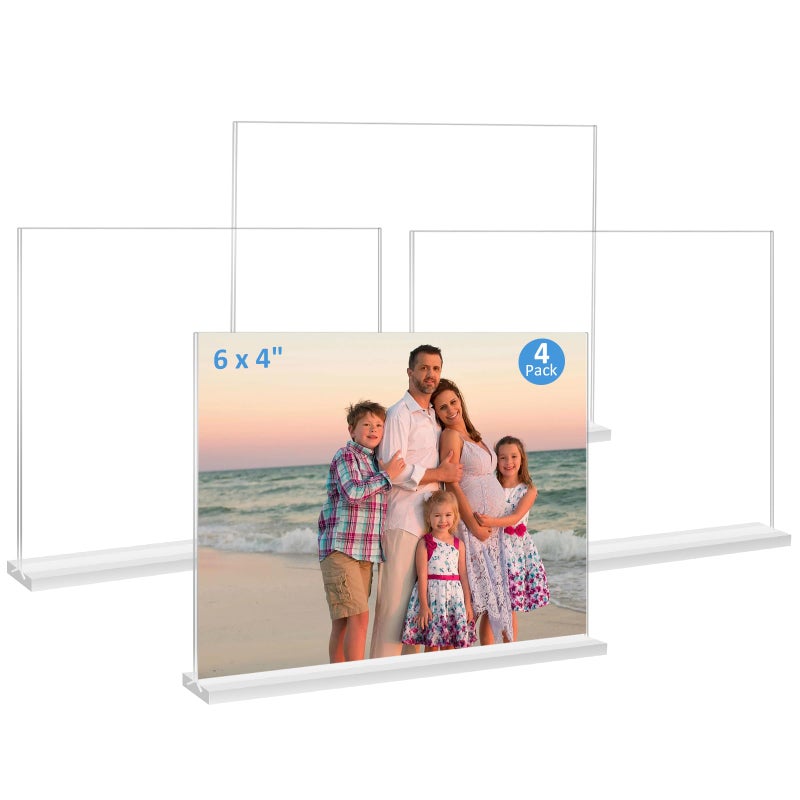 Douildhaiy Acrylic Picture Frame 4x6 inches  4 Pack Clear Plastic Picture Frames Holder Standing Double Sided Picture Desktop Display for Photo Home Office - Horizontal - Image 1