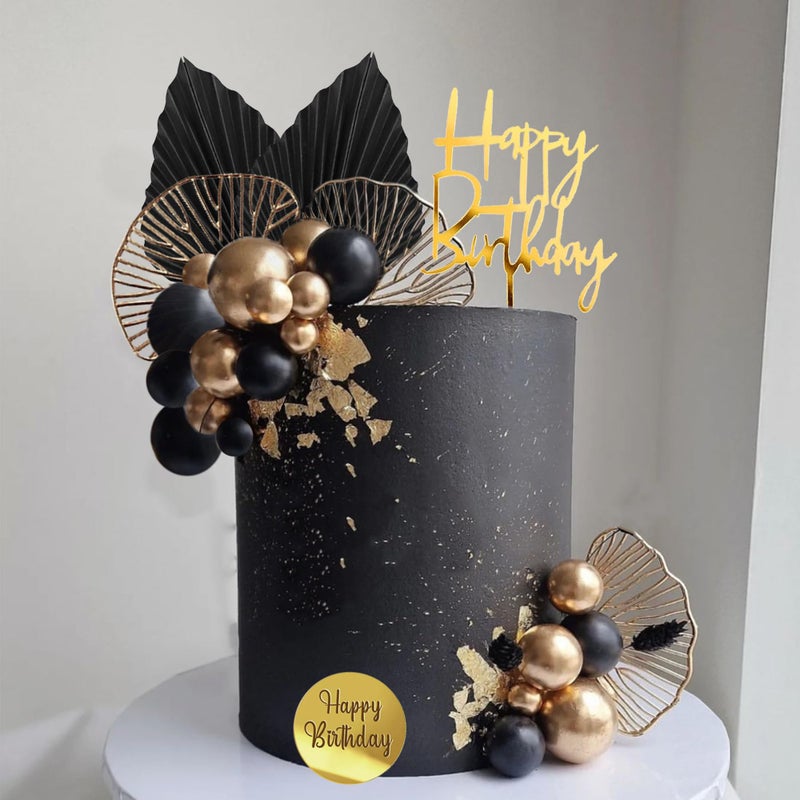 LEFUBABY Man Cake Toppers Happy Birthday Cake Topper Black Gold Balls Cake Decorations for Birthday Wedding Baby Shower Party Decorationn - Image 2