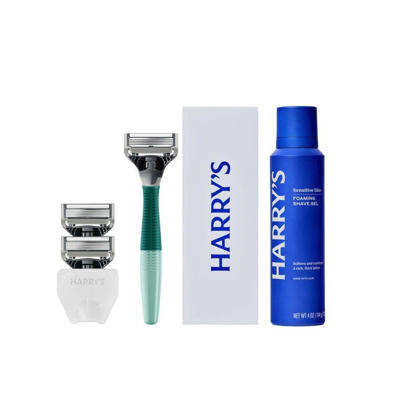 Harry's Original Shaving Kit for Men - 1 Razor Handle, 3 Razor Blade Refills, Foaming Shave Gel, and Travel Blade Cover - German Engineered - Sage - Image 1
