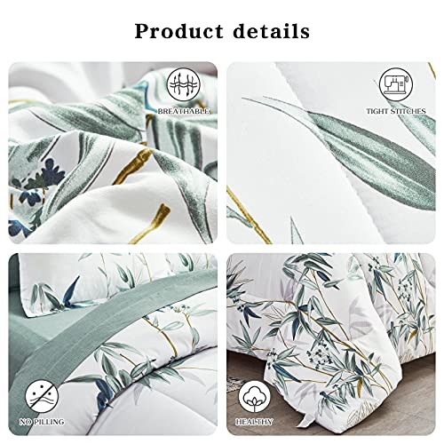Flysheep 7 Pieces Bed in a Bag Queen Comforter Set with Sheets, Green Leaves on White Botanical Design Bedding Sets for All Season (1 Comforter, 2 Pillow Shams, 1 Flat Sheet, 1 Fitted Sheet, 2 Pillowcases) - Image 4