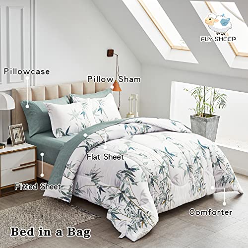 Flysheep 7 Pieces Bed in a Bag Queen Comforter Set with Sheets, Green Leaves on White Botanical Design Bedding Sets for All Season (1 Comforter, 2 Pillow Shams, 1 Flat Sheet, 1 Fitted Sheet, 2 Pillowcases) - Image 5