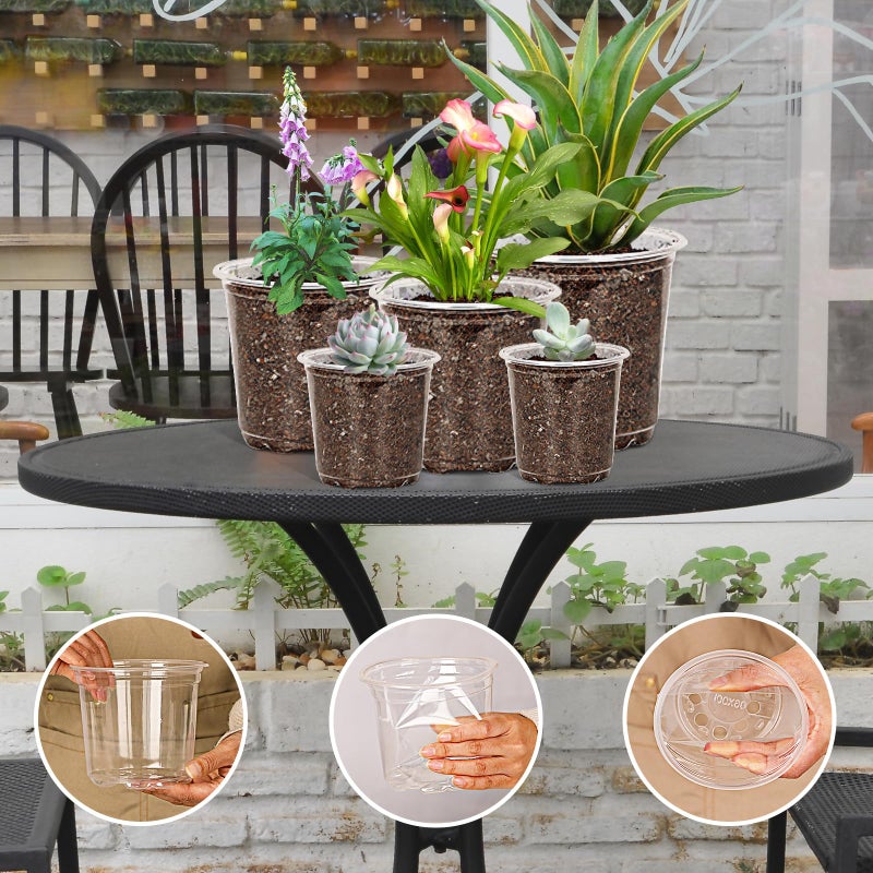 JNYONG 60 Pack 3.5/4/5/6/7 Inch Clear Nursery Pots with Drainage Hole,Variety Sizes Seed Starting Pots Transparent Plastic Plant Pots for Plants Transparency with 50 Plant Labels - Image 5