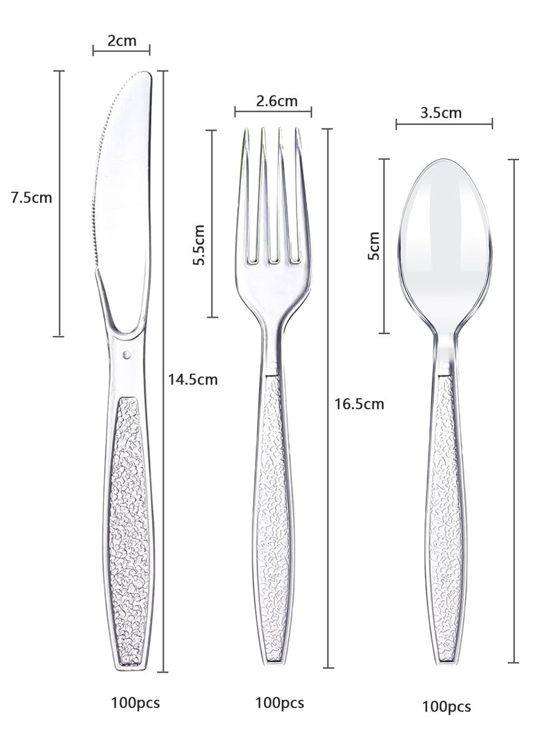 Transparent Plastic Cutlery Set - 100 Sets (Knife, Fork, Spoon), Disposable Utensils for Events, Picnics, and Takeaways  - Image 2