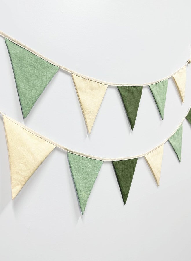 pinkblume 2 Pcs Sage Green Pennant Banner Flags Nursery Garland Olive Green Fabric Linen Triangle Bunting Streamers for Baby Room Decor Kids Jungle Safari Summer Birthday Baby Shower Boho Party Decorations - Image 4