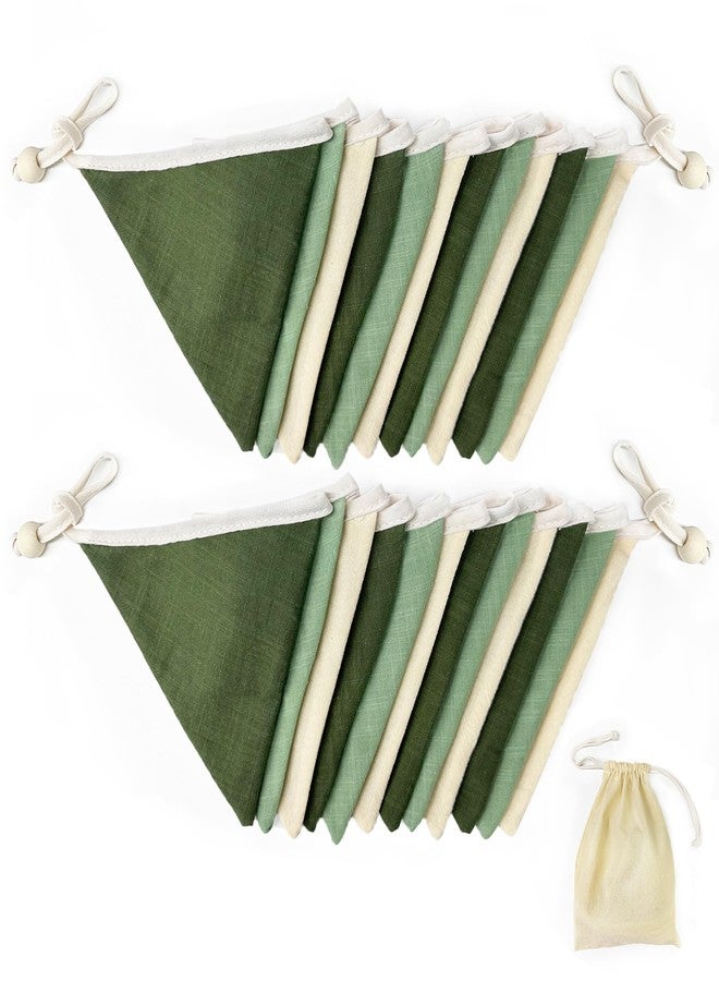 pinkblume 2 Pcs Sage Green Pennant Banner Flags Nursery Garland Olive Green Fabric Linen Triangle Bunting Streamers for Baby Room Decor Kids Jungle Safari Summer Birthday Baby Shower Boho Party Decorations - Image 3