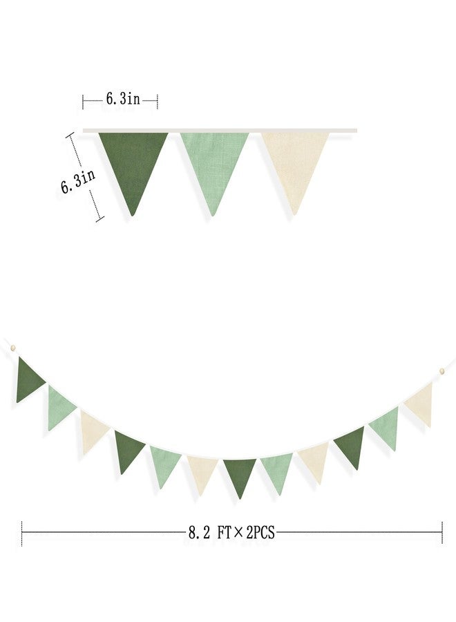 pinkblume 2 Pcs Sage Green Pennant Banner Flags Nursery Garland Olive Green Fabric Linen Triangle Bunting Streamers for Baby Room Decor Kids Jungle Safari Summer Birthday Baby Shower Boho Party Decorations - Image 2