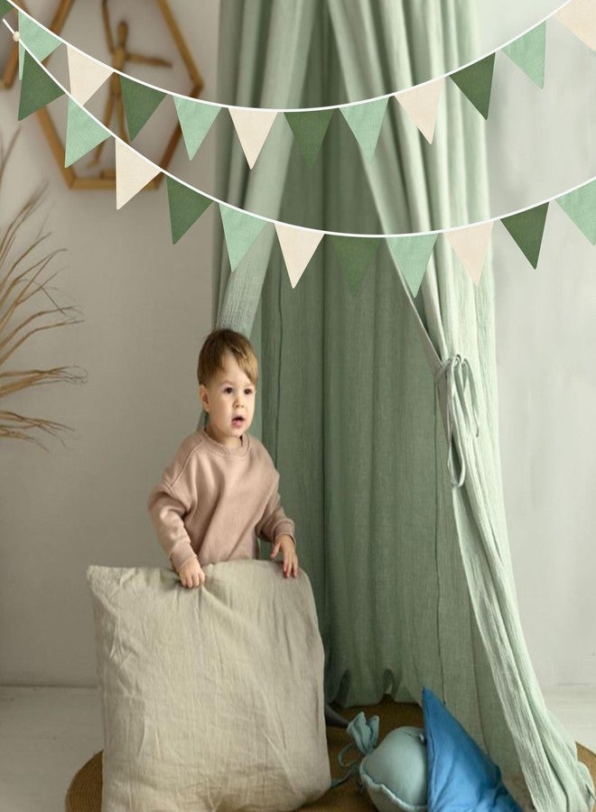 pinkblume 2 Pcs Sage Green Pennant Banner Flags Nursery Garland Olive Green Fabric Linen Triangle Bunting Streamers for Baby Room Decor Kids Jungle Safari Summer Birthday Baby Shower Boho Party Decorations - Image 5