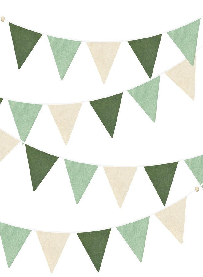pinkblume 2 Pcs Sage Green Pennant Banner Flags Nursery Garland Olive Green Fabric Linen Triangle Bunting Streamers for Baby Room Decor Kids Jungle Safari Summer Birthday Baby Shower Boho Party Decorations - Image 1