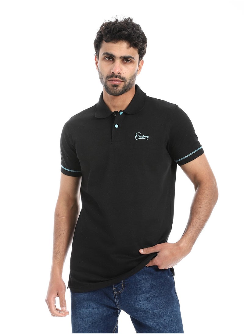 بافون Black Short Sleeves Pique Pattern Polo Shirt  - Image 1