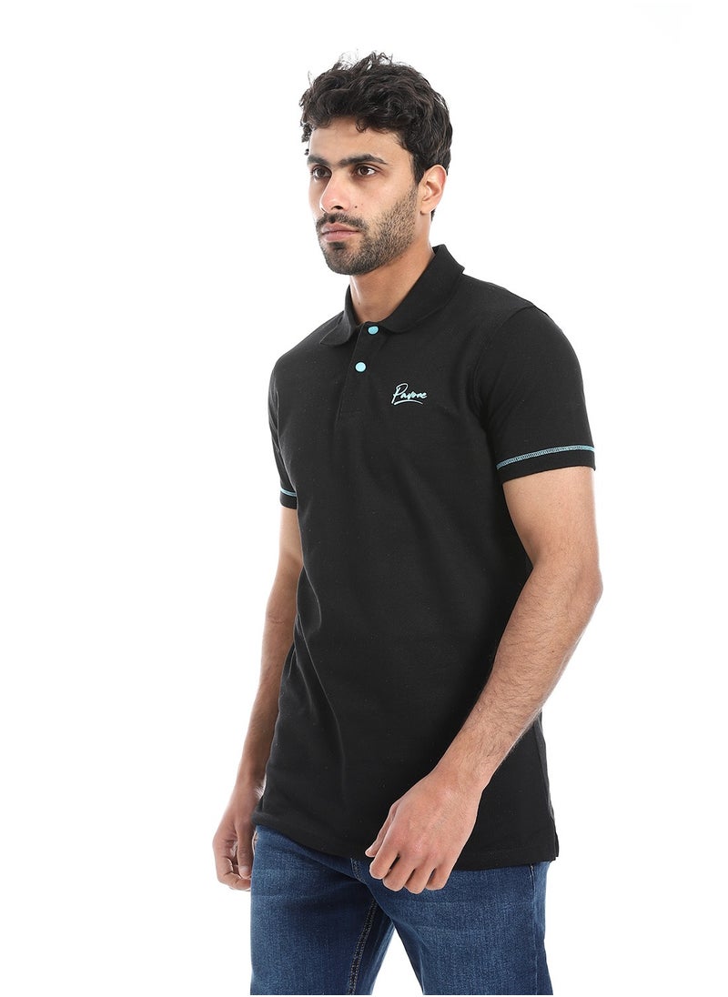 بافون Black Short Sleeves Pique Pattern Polo Shirt  - Image 2