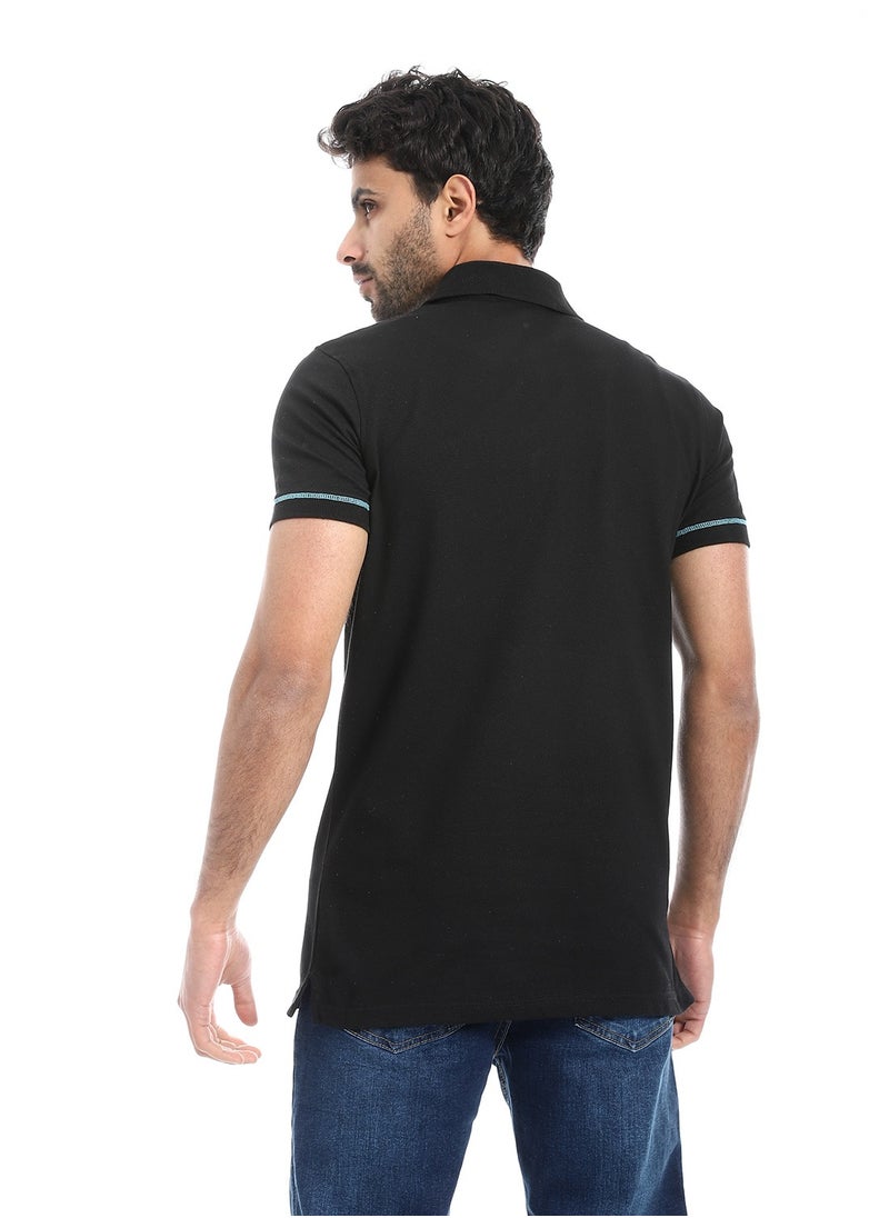 بافون Black Short Sleeves Pique Pattern Polo Shirt  - Image 3