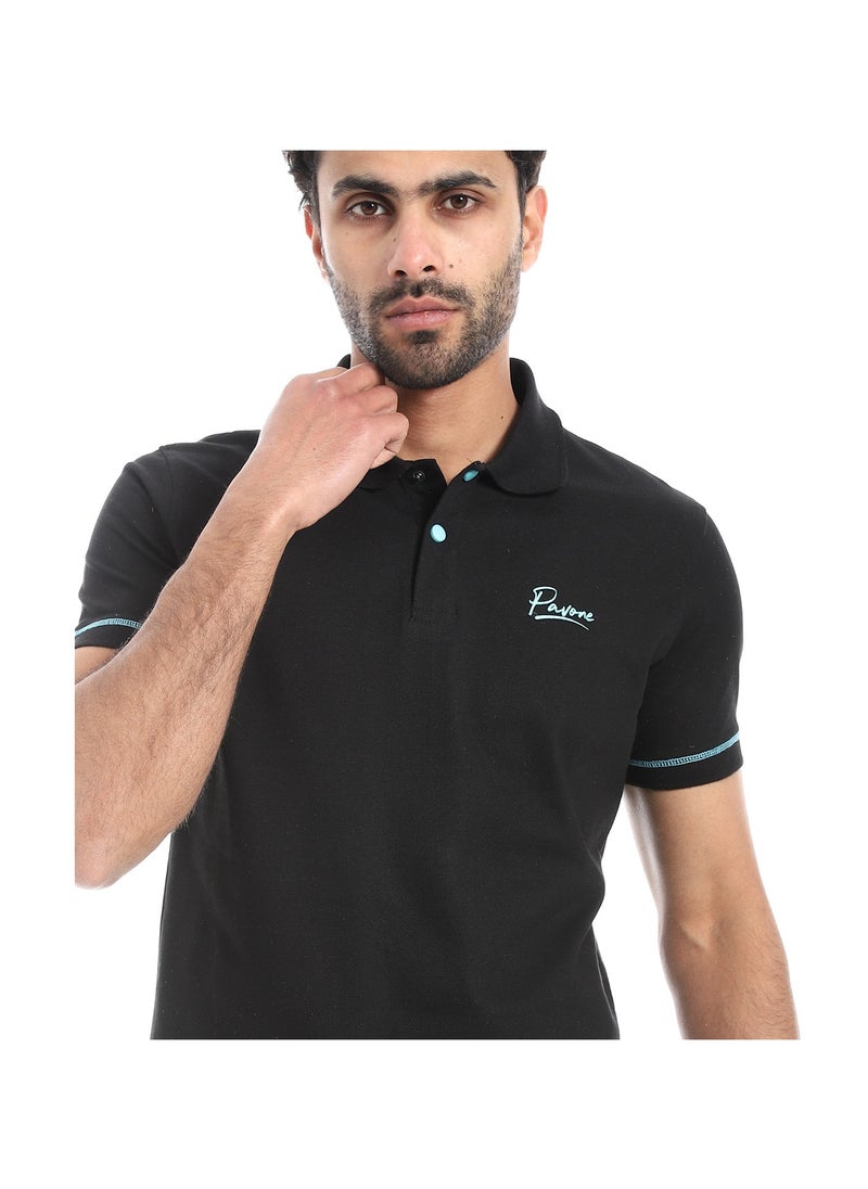 بافون Black Short Sleeves Pique Pattern Polo Shirt  - Image 4