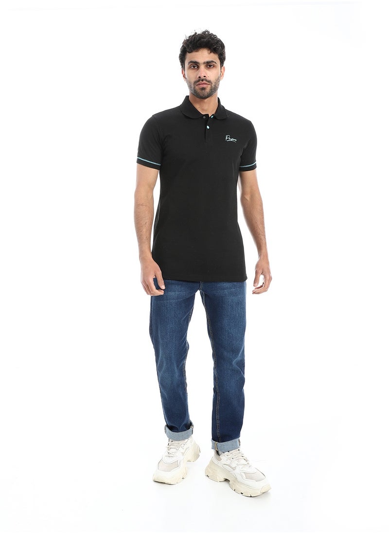 بافون Black Short Sleeves Pique Pattern Polo Shirt  - Image 5