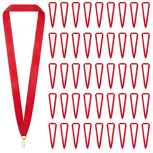 Woanger 100 Pcs Medal Ribbons Award Ribbons Flat Neck Medallions Ribbon Blank Colored Ribbon Lanyard with Snap Clips for Kids Adults Student Party Competitions Sports Meeting Achievement Red - Image 1