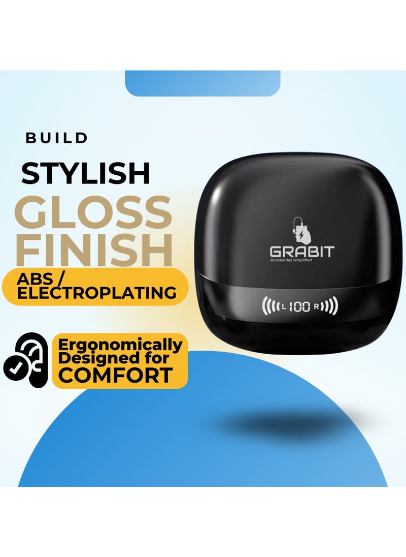 GRABIT - GTUNES-HARMONY True Wireless Earbuds ANC & Premium Sound Enjoy 42dB Active Noise Cancellation, Transparency Mode, and quad-mic clarity with Bluetooth 5.4 for seamless connectivity. Get 6-hour playtime per charge (200 hours total) with rich 13mm drivers for deep bass and crisp sound. Features a sleek electroplated case, digital battery indicator, and Type-C fast charging. Compatible with iPhone, Samsung, OnePlus, Xiaomi, Huawei, Google Pixel, iPads, MacBooks, and more. - Image 1