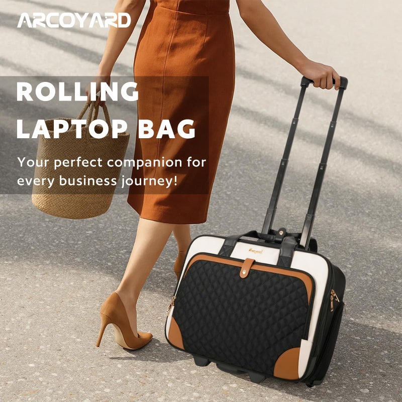 Arcoyard Rolling Laptop Bag, Rolling Briefcase for Women with Waterproof Pocket, 16 Inch Computer Bag, Underseat Carry On Luggage with Wheels for Work Travel Business, Lightweight Beige Brown - Image 2