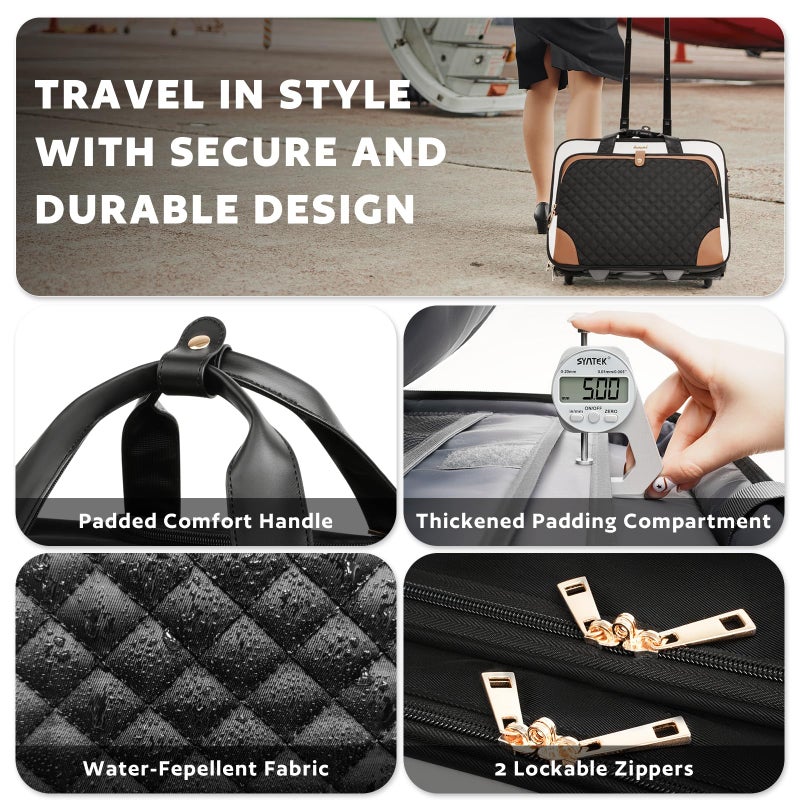 Arcoyard Rolling Laptop Bag, Rolling Briefcase for Women with Waterproof Pocket, 16 Inch Computer Bag, Underseat Carry On Luggage with Wheels for Work Travel Business, Lightweight Beige Brown - Image 5