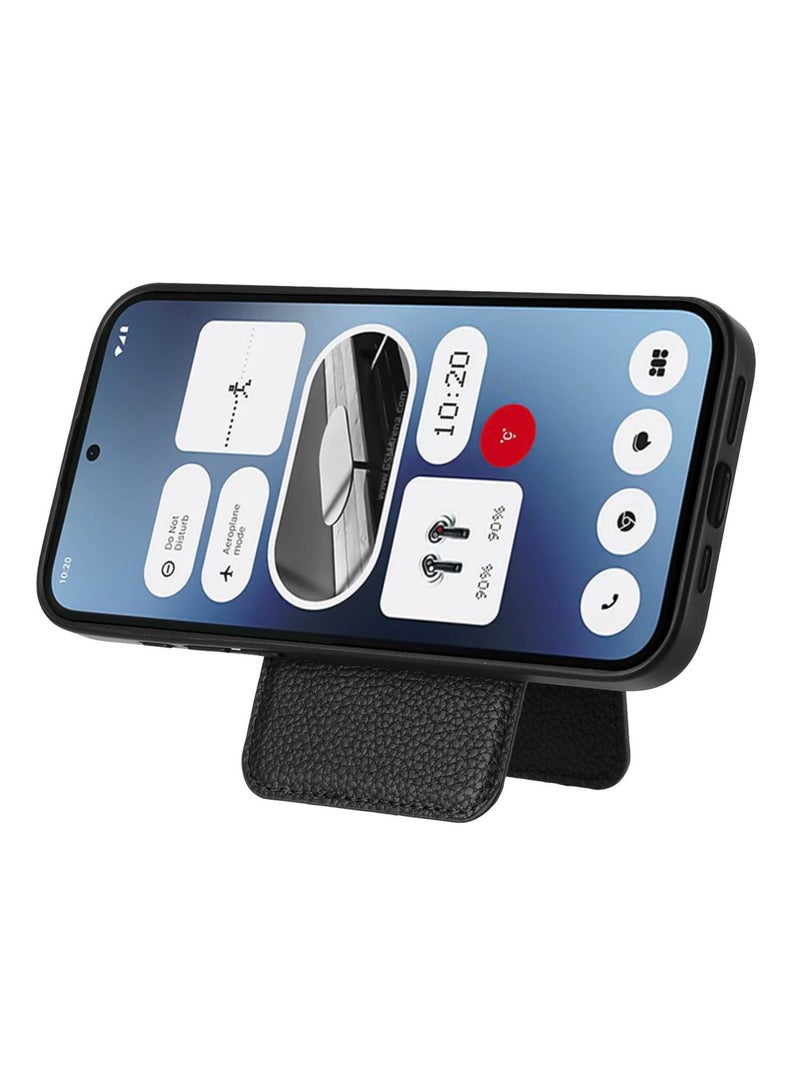 Magnetic Card Holder Case for Nothing Phone 2A, Lychee Pattern Premium PU Leather Cover Hidden Folding Kickstand Wireless Charging Compatible - Image 3