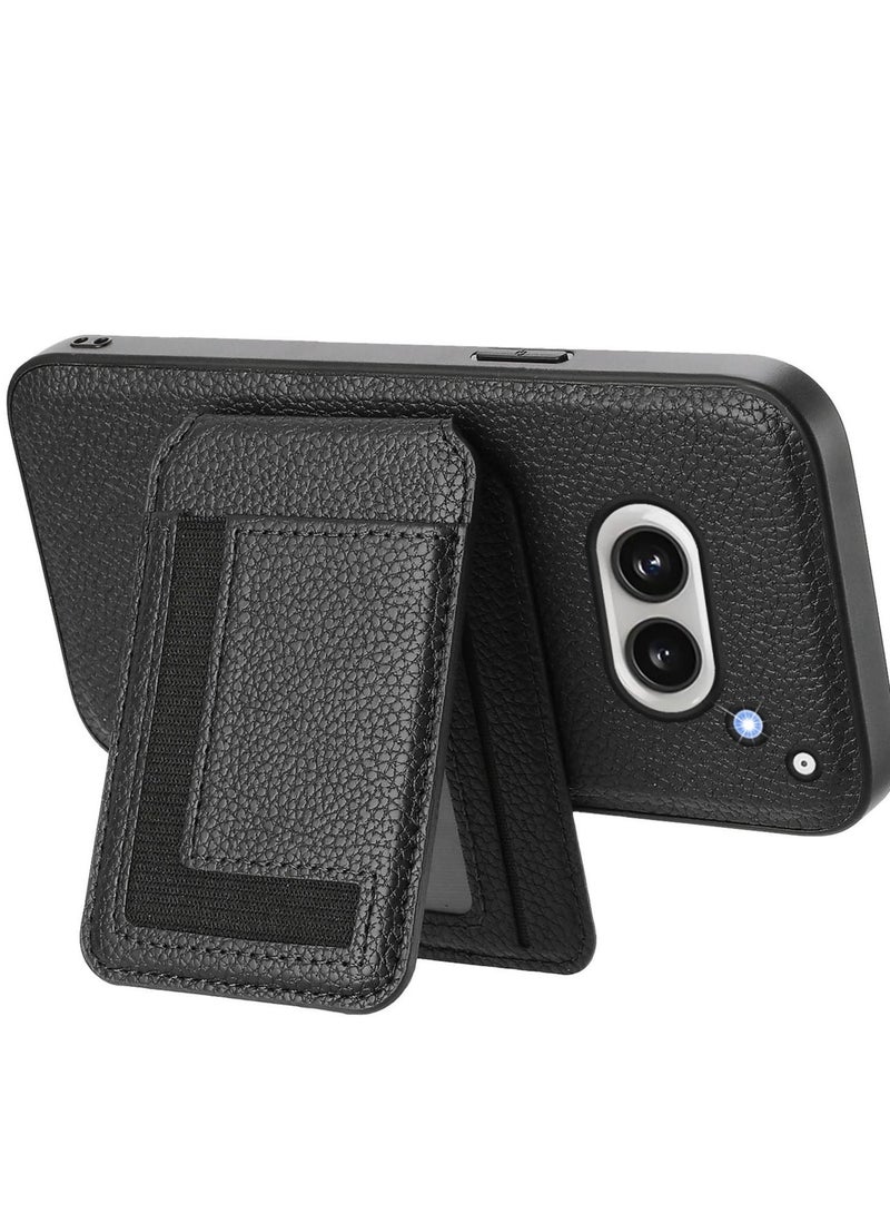 Magnetic Card Holder Case for Nothing Phone 2A, Lychee Pattern Premium PU Leather Cover Hidden Folding Kickstand Wireless Charging Compatible - Image 2