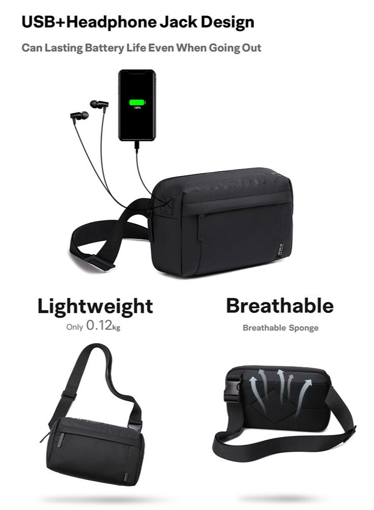 Golden Wolf Small Lightweight Crossbody Bag, Work Office Phone Wallet Bag for Men, Black - Image 4