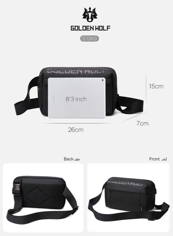 Golden Wolf Small Lightweight Crossbody Bag, Work Office Phone Wallet Bag for Men, Black - Image 3