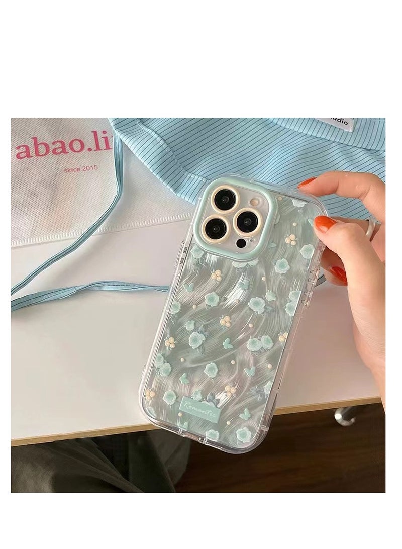 NIBEMINENT Fresh Small Floral Pattern Protective TPU Case Cover For iPhone 15 Pro, Light Green