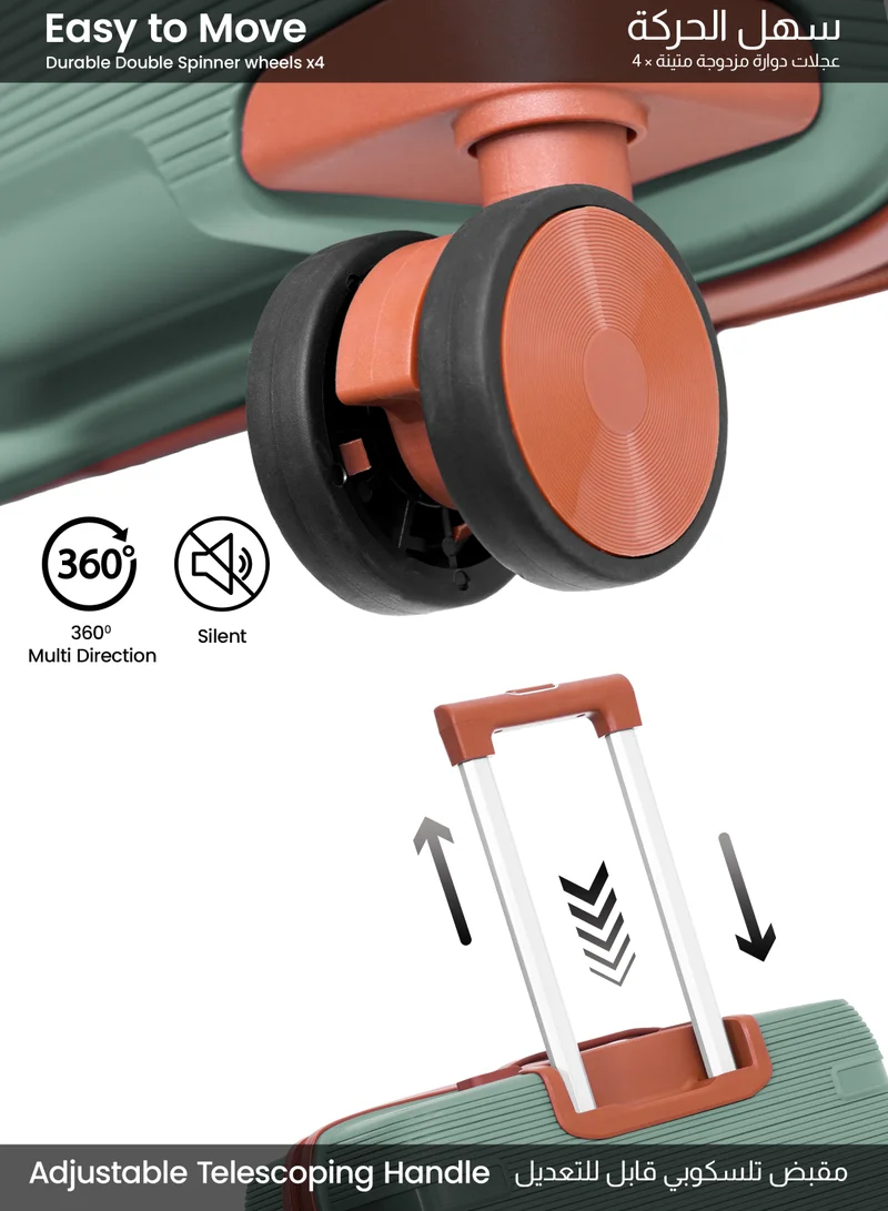 بارا جون Parajohn Seravia Series Set of 2 Luggage| Small 10KG & Large 30KG Polypropylene 8 Wheel Trolley Hardsided Travel Suitcase -Green