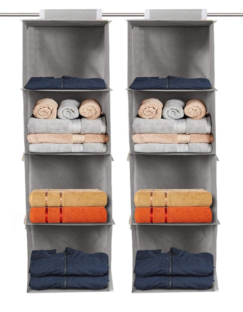 Kuber Industries 4 Shelf Closet Hanging Organizer 4 Tier Closet Wardrobe Organizer GreyPack of 2KULUG15321 - Image 1