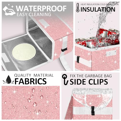 BAOGCOYO Cute Mini Car Trash Bag with Lid, Glitter Garbage Can Bin Hanging for Back/Front Seat/Console, Waterproof, Leakproof, 2.5 Gallon, Pink Bling Sparkly - Image 4