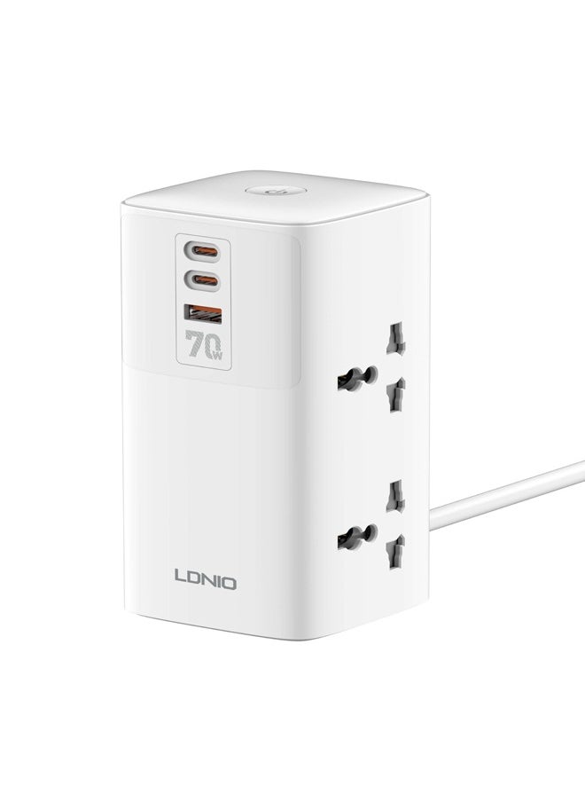 LDNIO 70W Multifunctional Universal Desktop Power Strip with USB PD3.0 and QC3.0 Ports Type C 200cm Extension Power Cord 