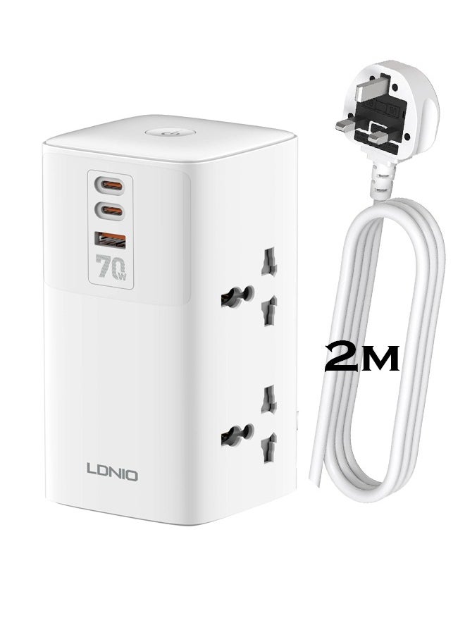 LDNIO - Power Extension Cord, 4 Way Universal Outlets Lead, 2x 70W USB-C PD3.0, 1x 30W USB-A QC3.0, Desktop Station Plug Organizer Power Strip, Multi Socket Surge Protector, 2 Meter Cable - Image 1