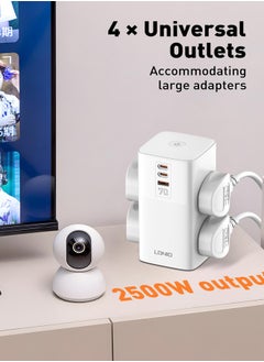 LDNIO Power Extension Cord, 4 Way Universal Outlets Lead, 2x 70W USB-C PD3.0, 1x 30W USB-A QC3.0, Desktop Station Plug Organizer Power Strip, Multi Socket Surge Protector, 2 Meter Cable  - Image 4